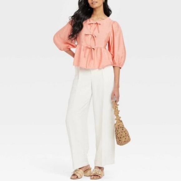 A New Day Light Coral Bow-Accent Blouse - Picture 3 of 7